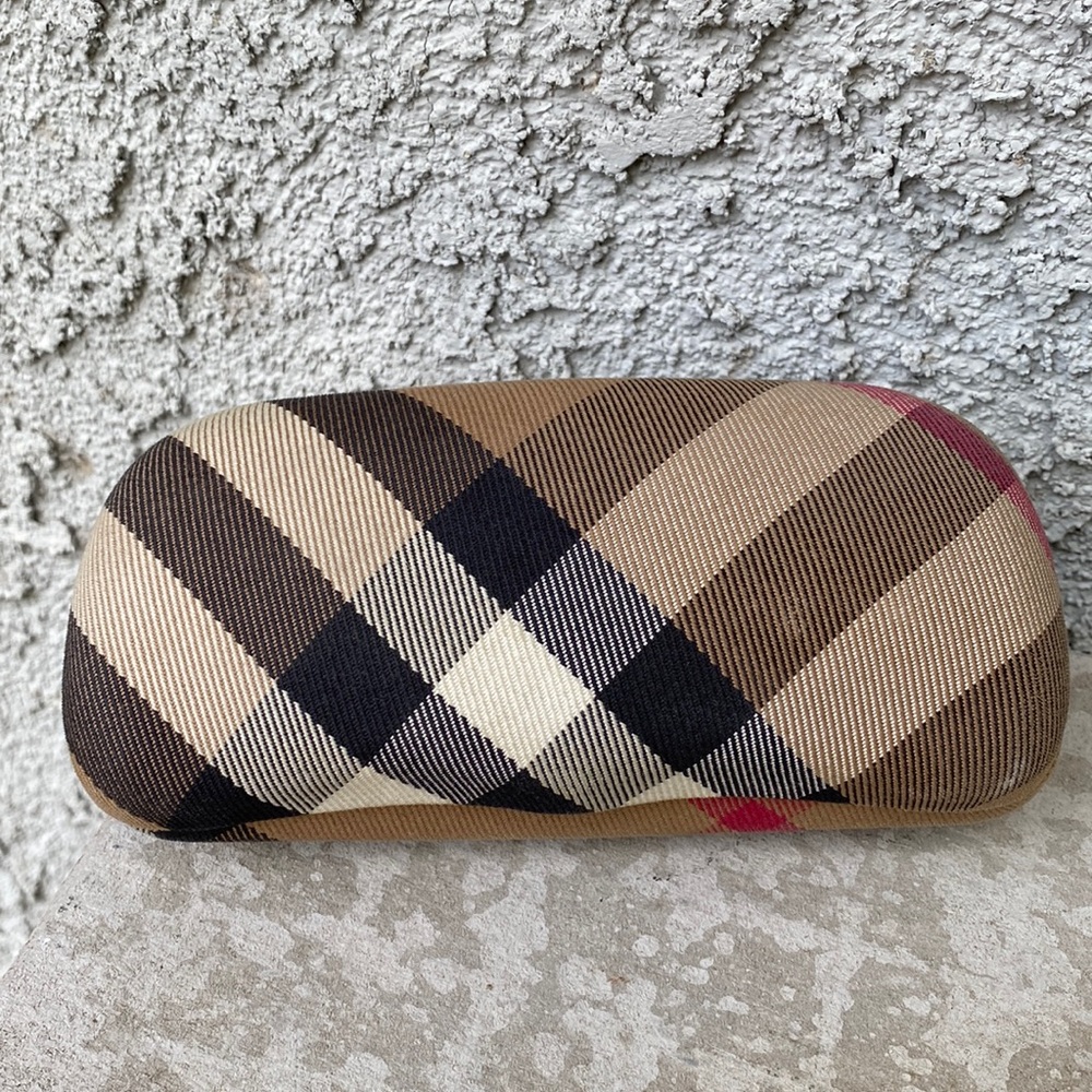 Burberry Plaid Stripes Criss Cross Multicolored Hard Sunglasses Case Empty